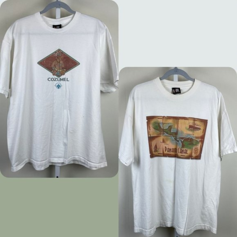 Vintage GIANT Tag Princess Cruises Bundle of 2 T-Shirts Cozumel Panama Canal XL‎